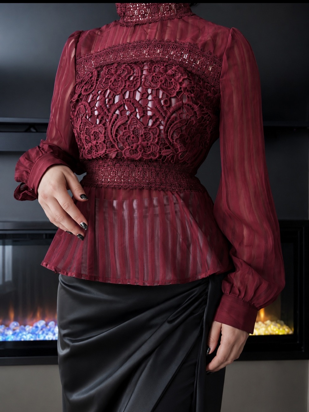 Haute Monde Burgundy Lace Blouse burgundy